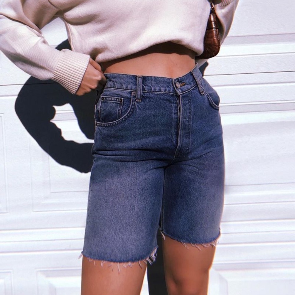 Reformation Medium Wash Denim Bermuda Shorts